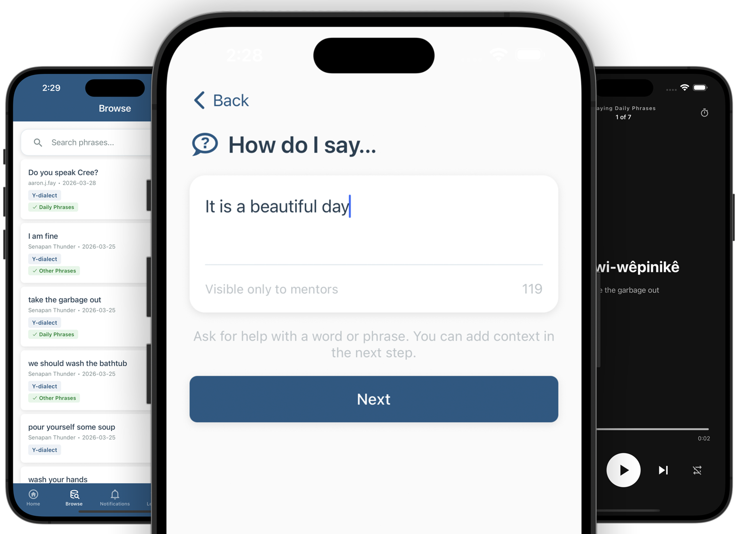 kiyânaw Mentor interface screenshots
